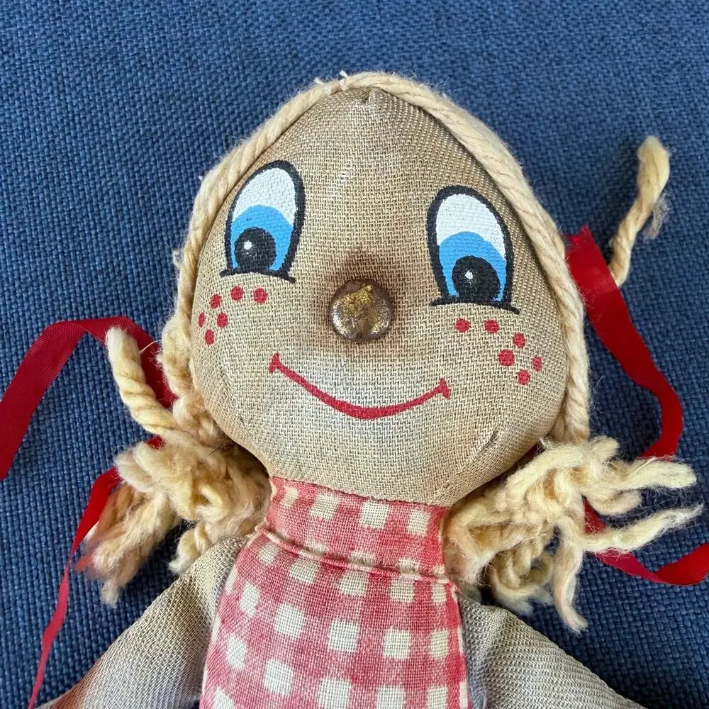 Knickerbocker Levi’s Denim Rag Doll Vtg 1970’s Advertising Yellow Yarn Hair FLAW